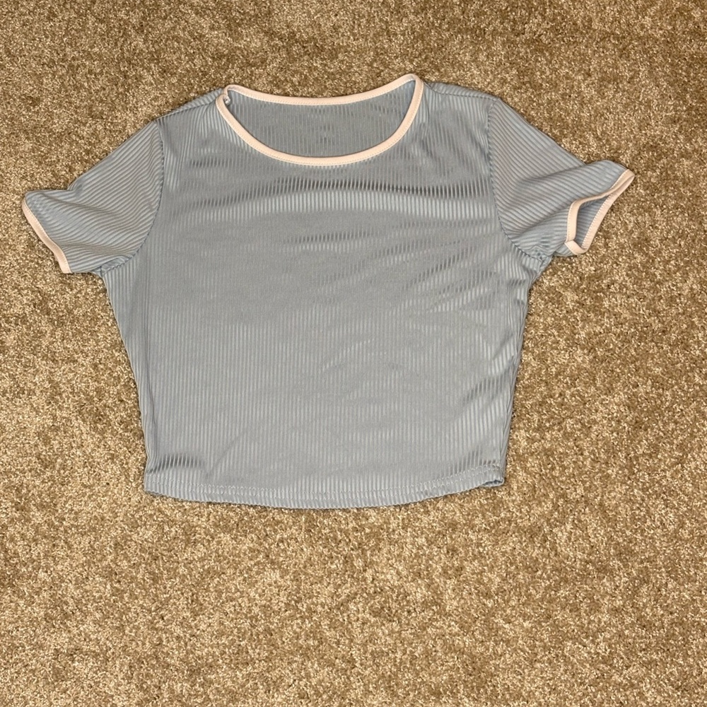 A Girl Thing Blue and Pink Trim Crop Top